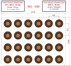 0030 - Dairesel oyuklu polikarbonat çikolata kalıbı