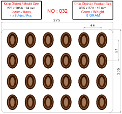 0032 - Oval praline chocolate bar injection polycarbonate moulds