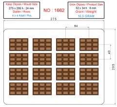 1662 - Mini Tablet Çikolata Polikarbonat Kalıp