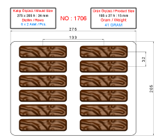 1706 - Dikdörtgen Çikolata Polikarbonat Kalıp