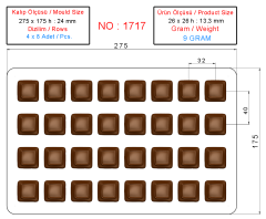 1717 - Kare Pralin Çikolata Polikarbonat Kalıp