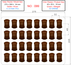 0099 - Dikdörgen Oval Çizgili Pralin Çikolata Kalıbı