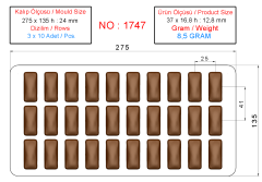 1747 - Dikdörtgen Çikolata Polikarbonat Kalıbı