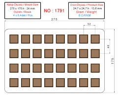 1791 - Kare Çikolata Polikarbonat Kalıp