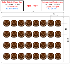 0228 - Kare Fındık Desenli Çikolata Kalıbı