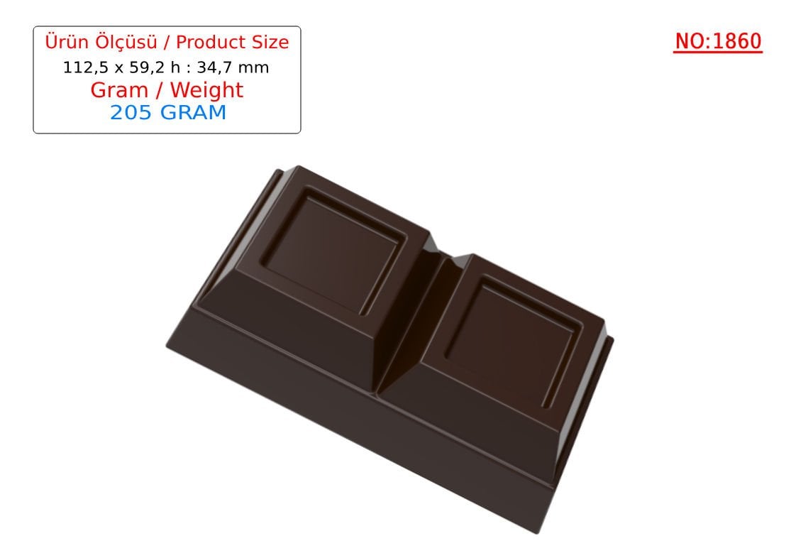 1860 - Çift Kare Polikarbonat Çikolata Kalıbı