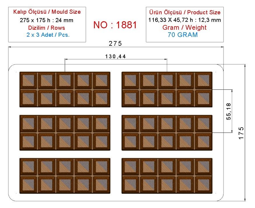70 gr. SÜSLÜ DUBAI CIKOLATASI KALIBI - 1881