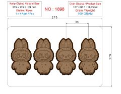 1898 - Labubu Polikarbonat Çikolata Kalıbı 100g
