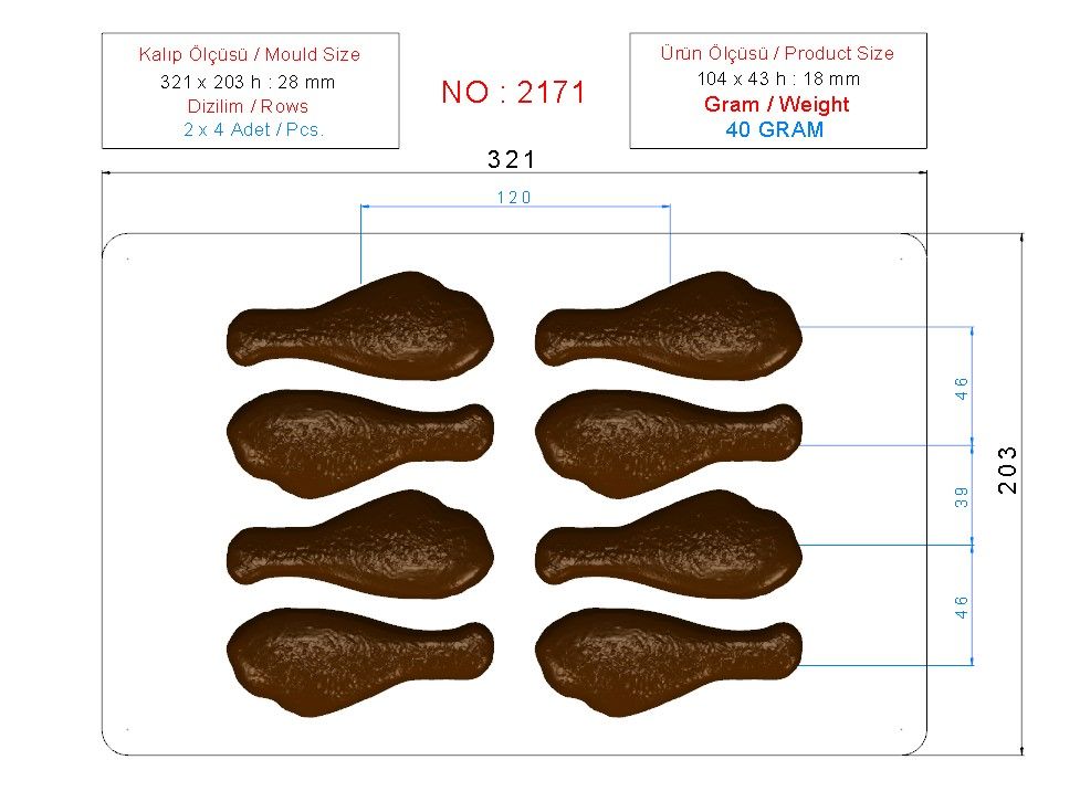 2171 - Chicken Drumstick / Tavuk Budu - Chocolate Mould