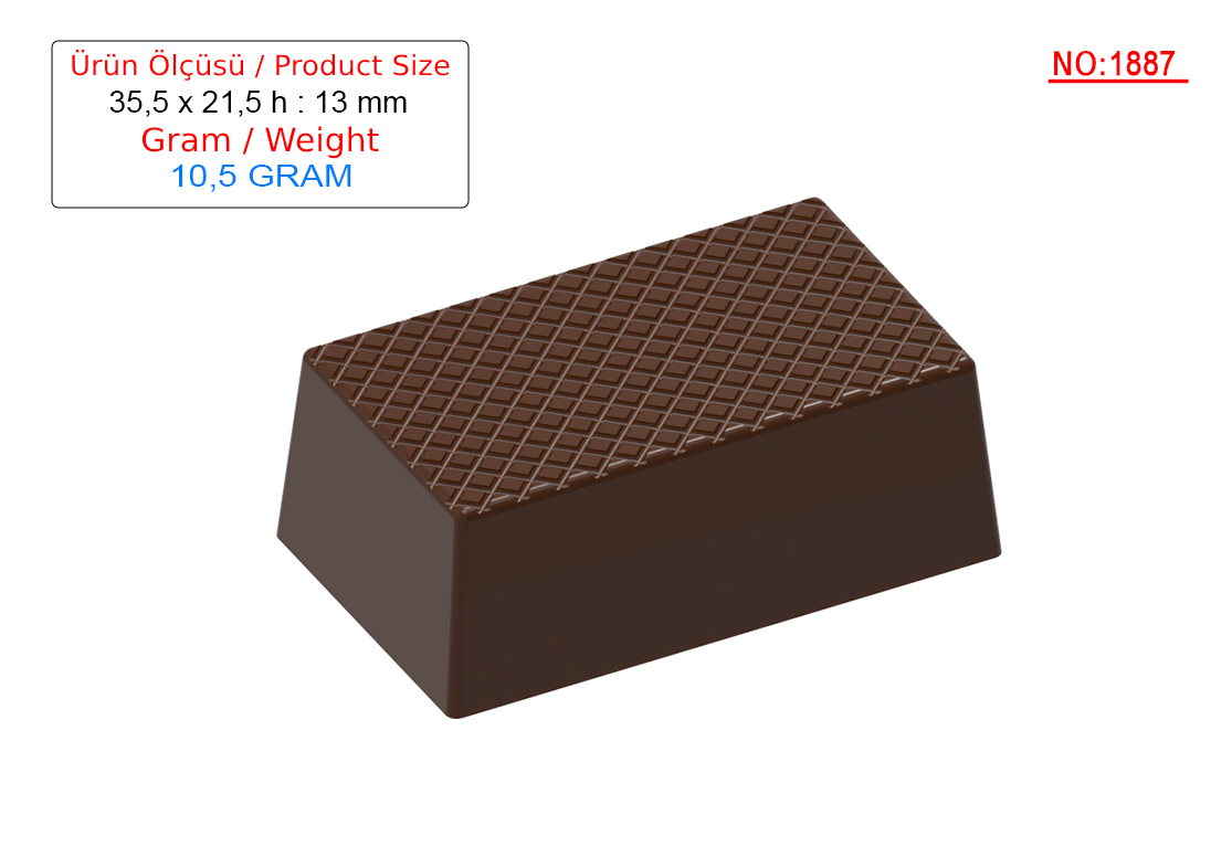 1887 - Dikdörtgen Polikarbonat Çikolata Kalıbı