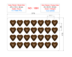 1891 - Spesiyal Kalp Polikarbonat Çikolata Kalıbı