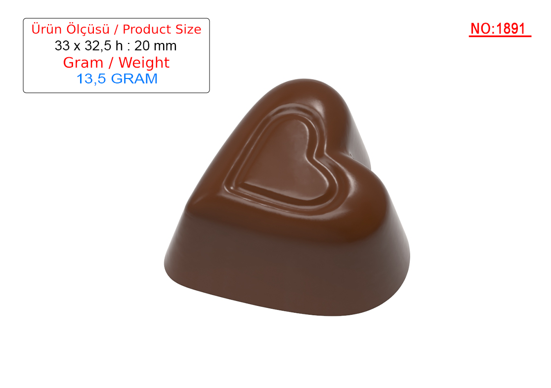 1891 - Spesiyal Kalp Polikarbonat Çikolata Kalıbı