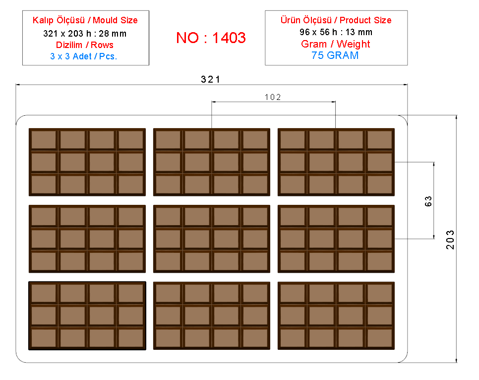 75 Gr. DUBAI CIKOLATASI KALIBI - 1403
