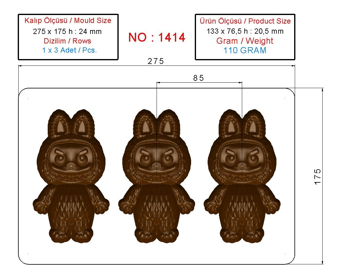 1414 - Labubu Polikarbonat Çikolata Kalıbı 110g