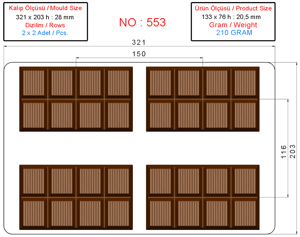 210 Gr. Dubai Çikolatası Kalıbı - 0553