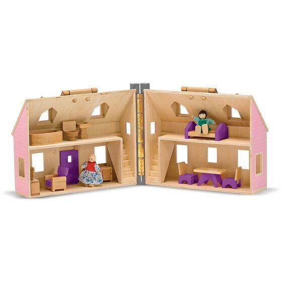 Melissa&Doug Ahşap Taşınabilir Küçük Mobilyalı Ev