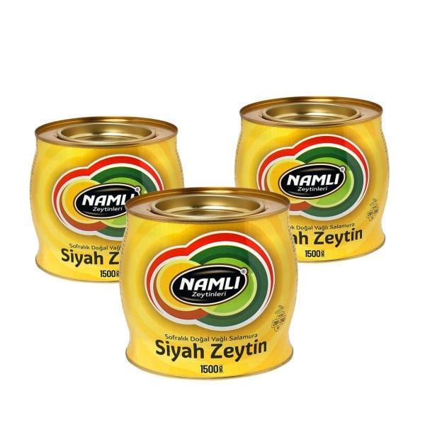 3 lü SARI FIÇI GEMLİK Salamura Siyah Zeytin 1500 gr