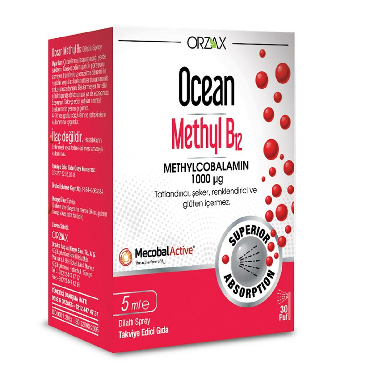 Ocean Methyl B12 1000  mcg 5 ml Dilaltı Sprey
