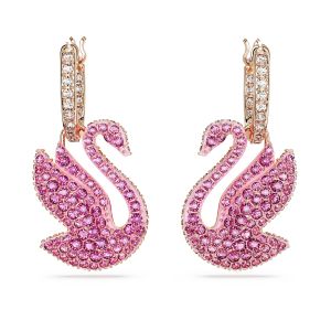 Swarovski Iconic Swan damla küpeler, Kuğu, Pembe, Pembe altın rengi kaplama