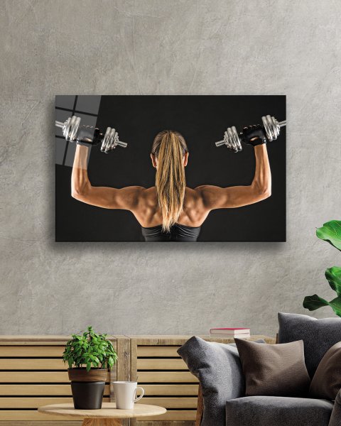 Spor Fitnes Cam Tablo  4mm Dayanıklı Temperli Cam Sports Fitness Glass Wall Art