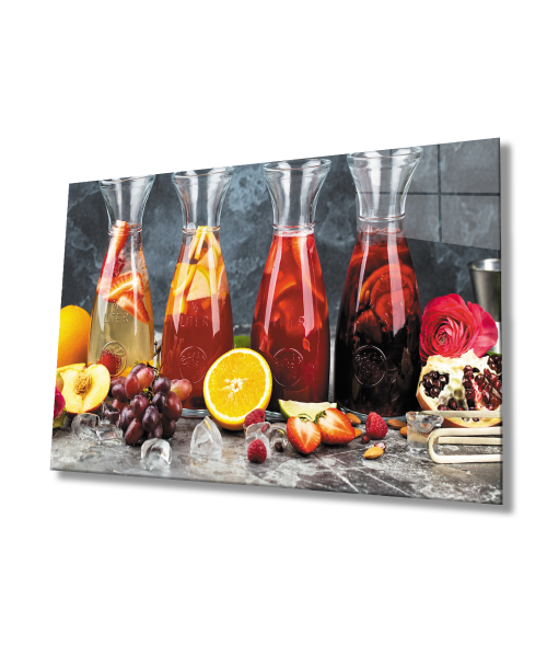 Meyveler Meyve suyu Mutfak Cam Tablo  4mm Dayanıklı Temperli Cam  Fruits Juice Kitchen Glass Wall Art