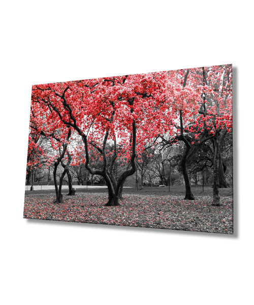 Kırmızı Ağaçlar Tablo 4mm Dayanıklı Temperli Cam  Brown Trees Starry Sky Glass Painting