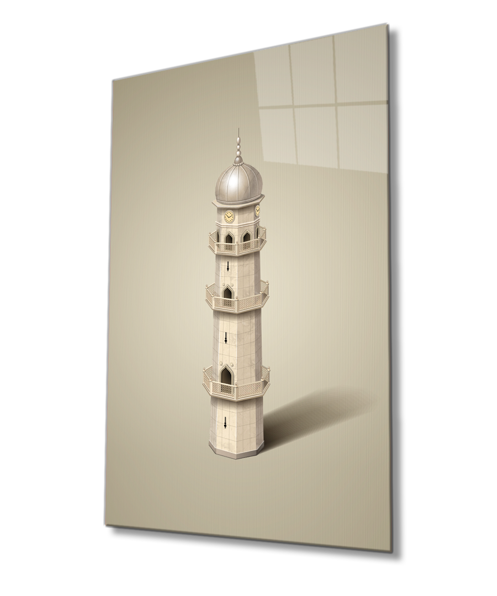 İslami Minare Cam Tablo 4mm Dayanıklı Temperli Cam