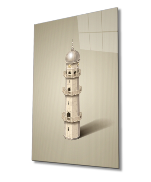 İslami Minare Cam Tablo 4mm Dayanıklı Temperli Cam