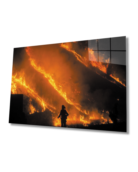 Yangın ve  Adam  Cam Tablo 4mm Dayanıklı Temperli Cam Fire Glass Painting