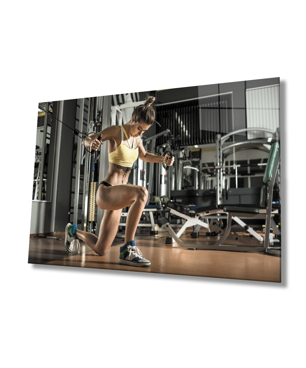 Spor Fitnes Cam Tablo  4mm Dayanıklı Temperli Cam Sports Fitness Glass Wall Art