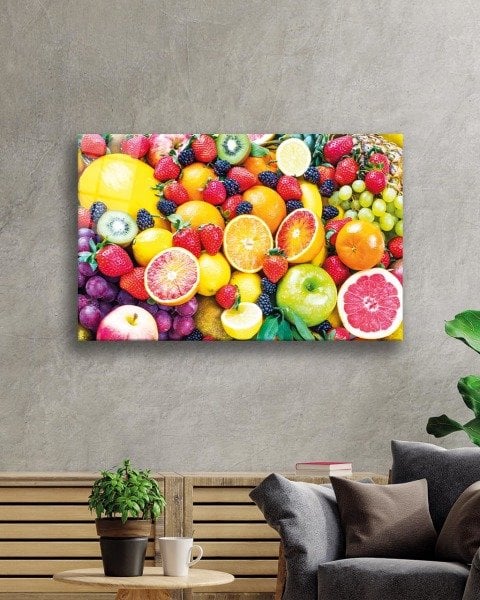 Meyveler Cam Tablo  4mm Dayanıklı Temperli Cam, Fruits Wall Decor