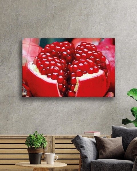 Nar Cam Tablo  4mm Dayanıklı Temperli Cam, Pomegranate Glass Wall Hanging