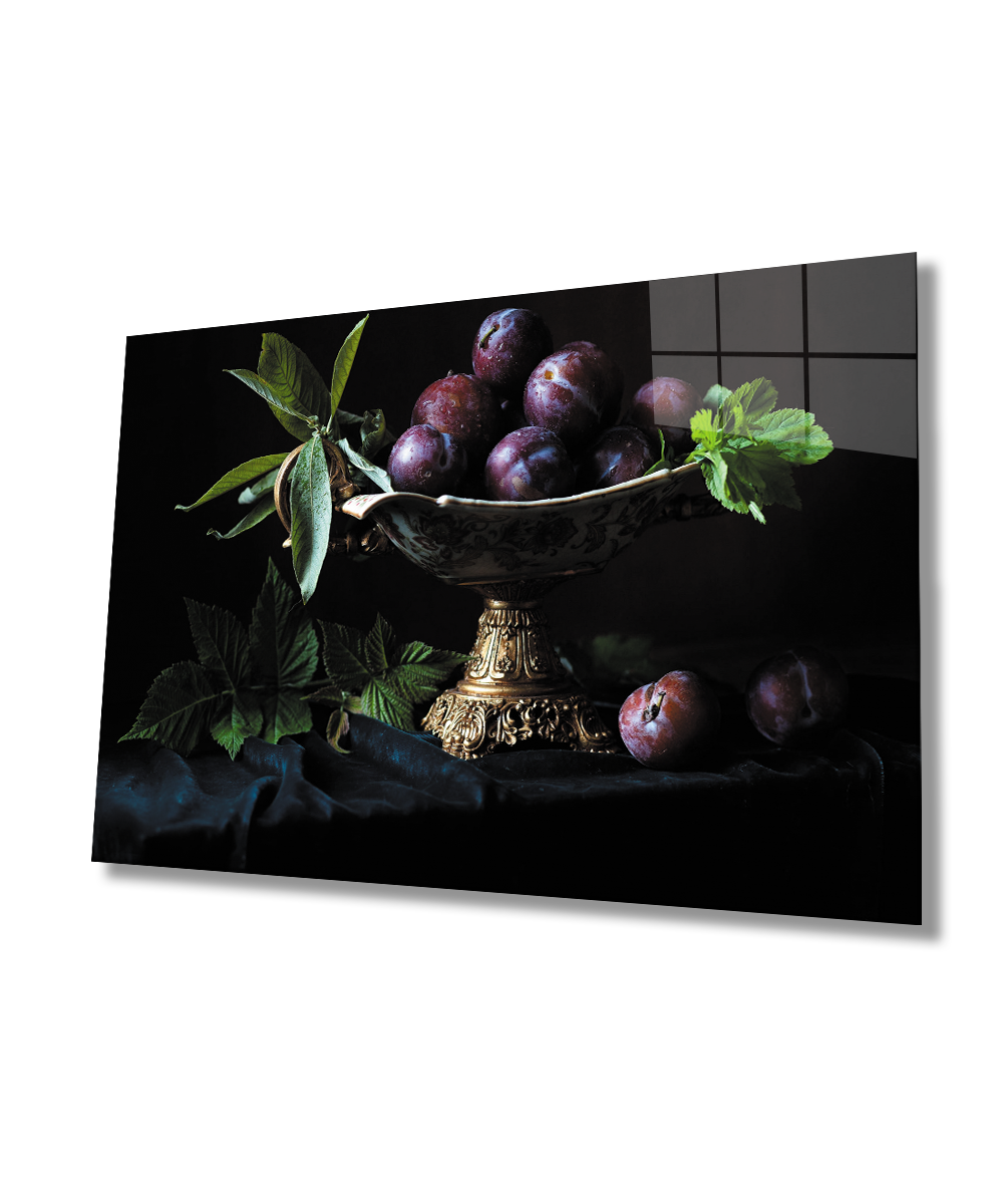 Sunum Tabağında Meyveler Natürtmort Mutfak   Cam Tablo  4mm Dayanıklı Temperli Cam Fruits on the Serving Plate Still Life Kitchen Glass Wall Art