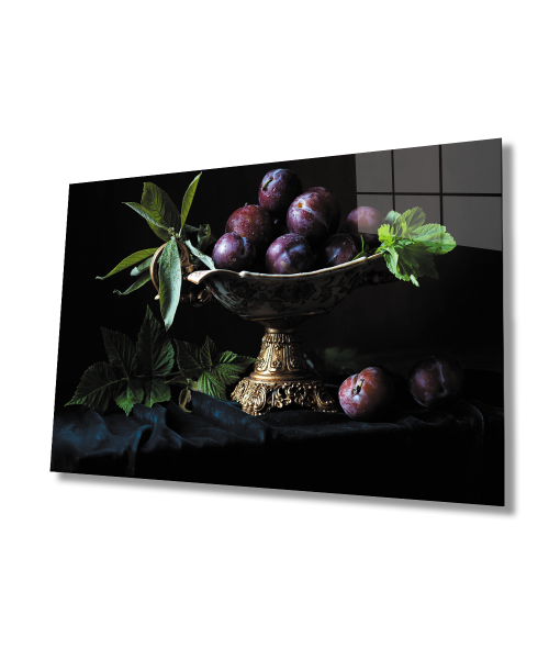 Sunum Tabağında Meyveler Natürtmort Mutfak   Cam Tablo  4mm Dayanıklı Temperli Cam Fruits on the Serving Plate Still Life Kitchen Glass Wall Art