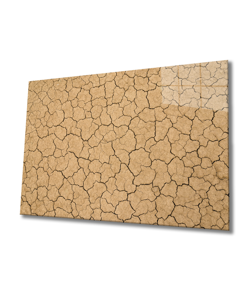 Çöl Kuru Çatlak Toprak 4mm Dayanıklı Cam Tablo Temperli Cam,  Desert Dry Cracked Soil Glass Wall Art