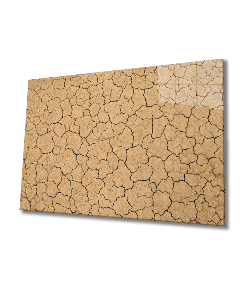 Çöl Kuru Çatlak Toprak 4mm Dayanıklı Cam Tablo Temperli Cam,  Desert Dry Cracked Soil Glass Wall Art