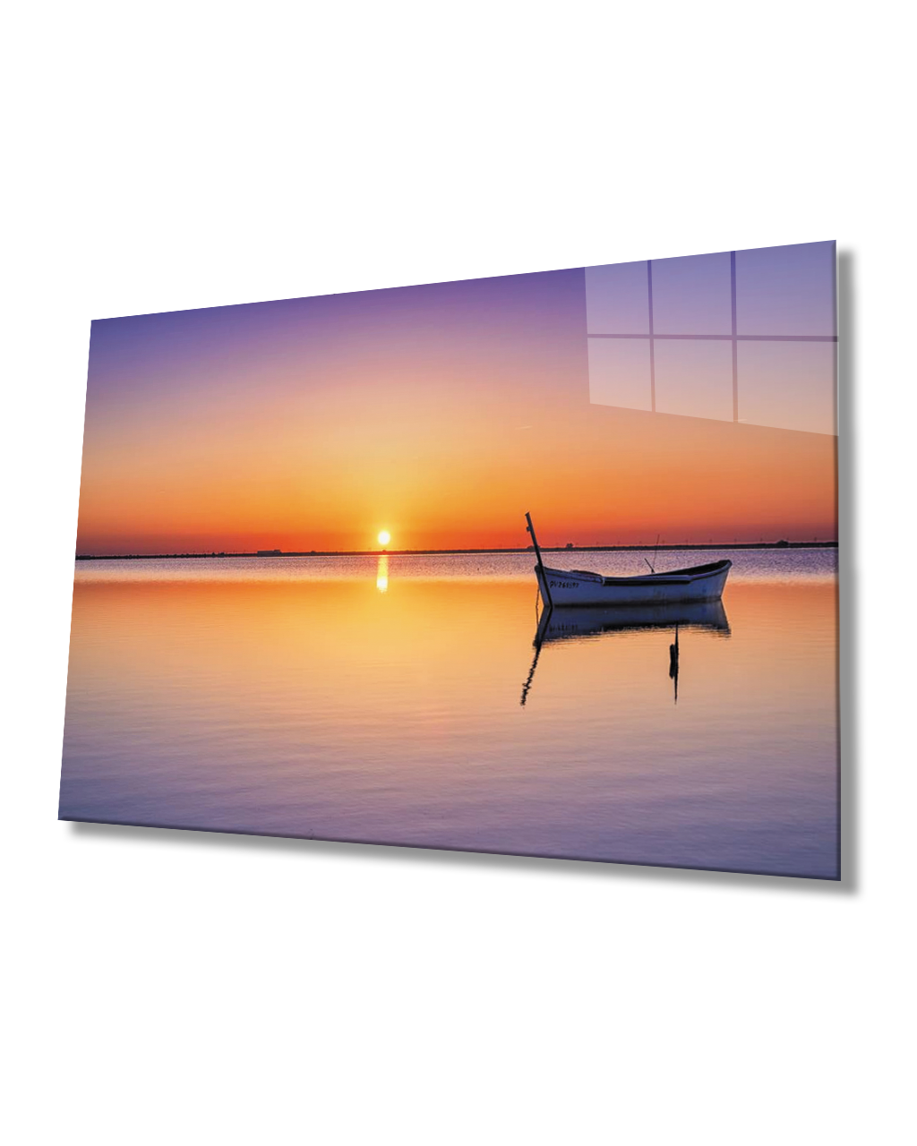 Gün Batımı Manzarası Kayık  Cam Tablo  4mm Dayanıklı Temperli Cam Sunset Landscape Kayak Glass Table 4mm Durable Tempered Glass