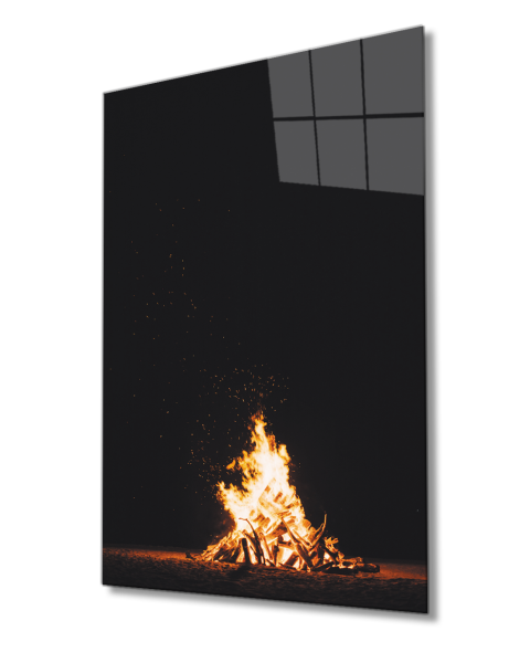 Gecede  Ateş  Sarı Siyah Renkli   Cam Tablo 4mm Dayanıklı Temperli Cam Fire Glass Painting