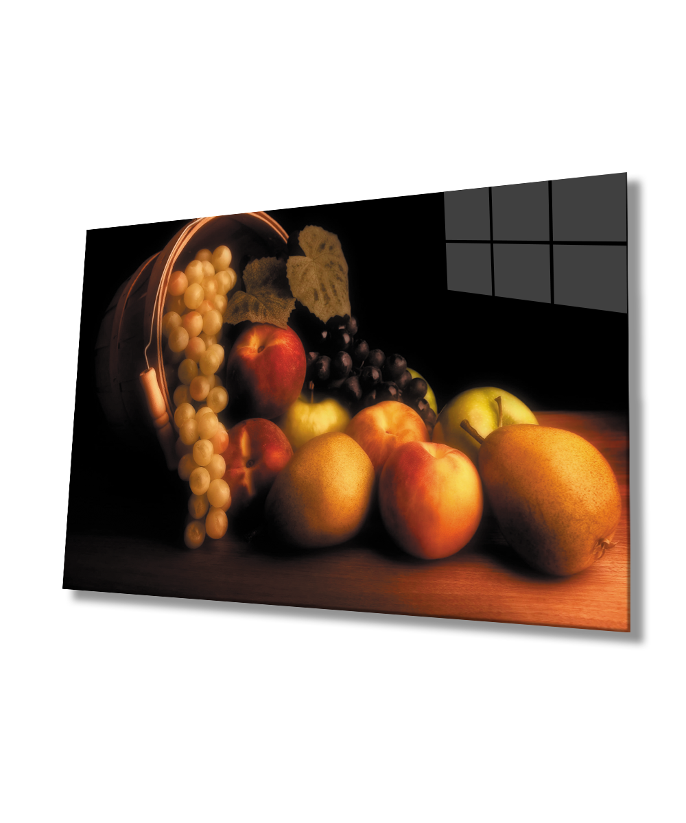 Meyveler Natürmort Mutfak Cam Tablo  4mm Dayanıklı Temperli Cam Fruits Still Life Kitchen Glass Wall Art