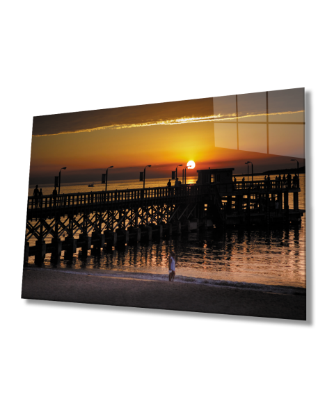 İskele Gün Batımı Akşam Güneşi Cam Tablo  4mm Dayanıklı Temperli Cam