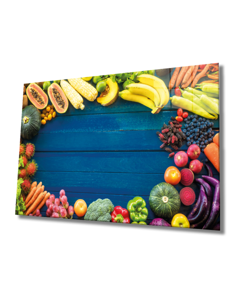 Meyveler Cam Tablo  4mm Dayanıklı Temperli Cam, Fruits Wall Decor