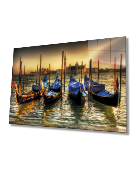 Gün Batımında Kayıklar Cam Tablo  4mm Dayanıklı Temperli Cam Kayaks At Sunset Glass Table 4mm Durable Tempered Glass