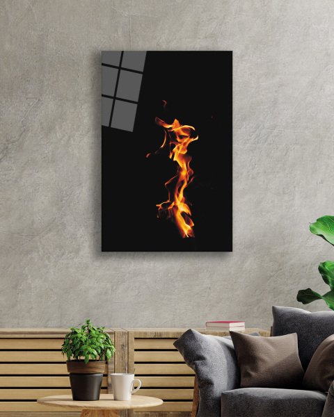 Kızıl Siyah  Alev Cam Tablo 4mm Dayanıklı Temperli Cam Fire Glass Painting