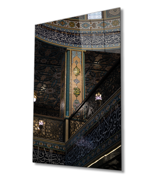 İslami Kaligrafi Motif Cam Tablo 4mm Dayanıklı Temperli Cam