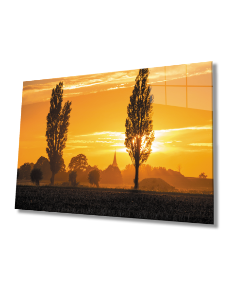 Gün Batımı  Ağaçlar  Cam Tablo  4mm Dayanıklı Temperli Cam Sunset Trees Glass Table 4mm Durable Tempered Glass