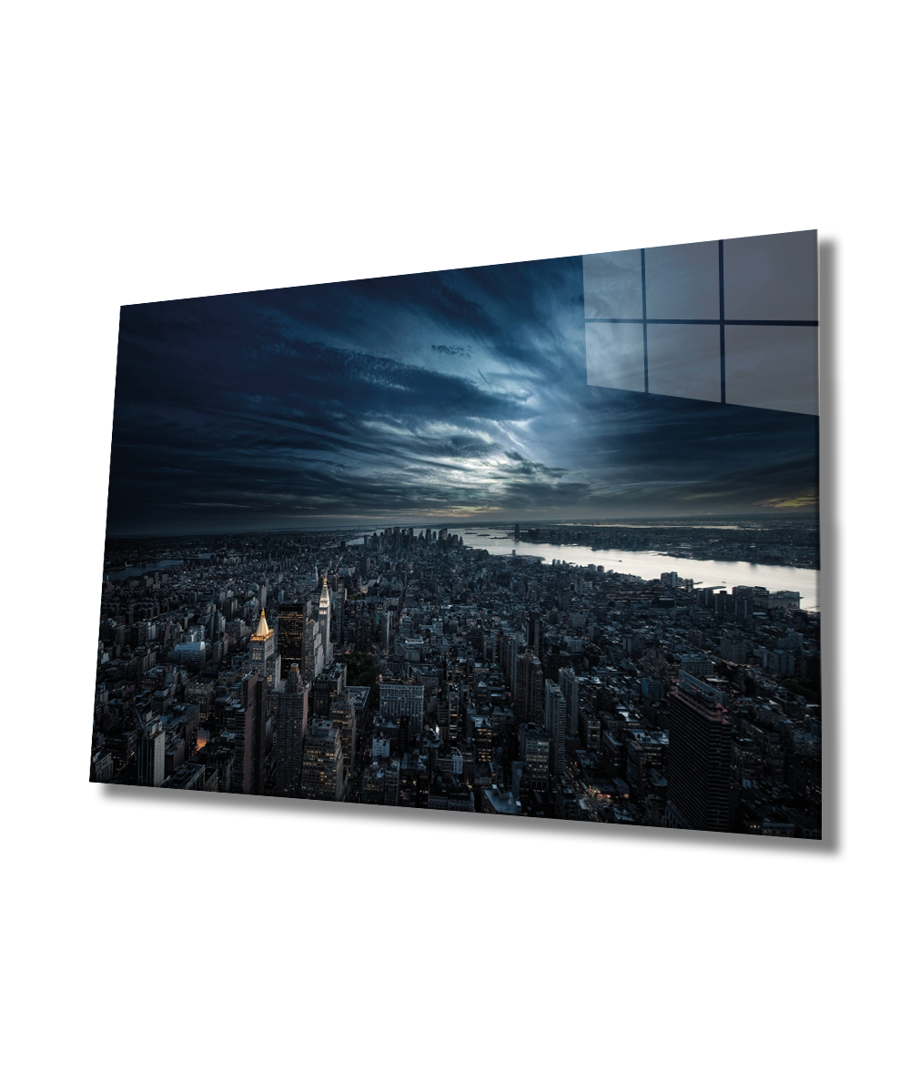 New York Manzaralı Cam Tablo  4mm Dayanıklı Temperli Cam, New York View Glass Wall Decor