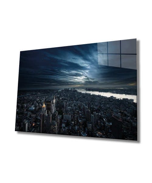 New York Manzaralı Cam Tablo  4mm Dayanıklı Temperli Cam, New York View Glass Wall Decor
