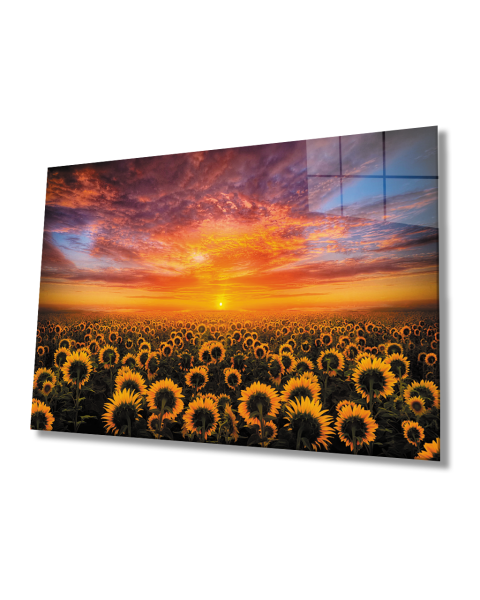 Sunset Landscape Sunflower Glass Table 4mm Durable Tempered Glass Sunset Landscape Glass Table 4mm Durable Tempered Glass
