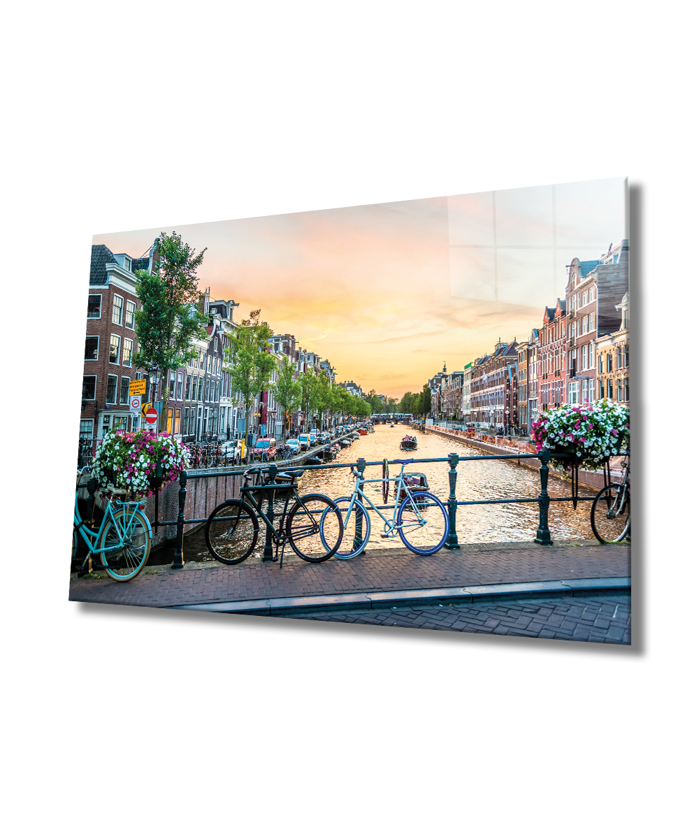 Amsterdam Cam Tablo  4mm Dayanıklı Temperli Cam, Amsterdam View Glass Wall Decor