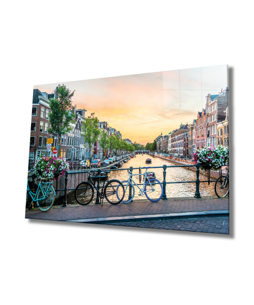 Amsterdam Cam Tablo  4mm Dayanıklı Temperli Cam, Amsterdam View Glass Wall Decor